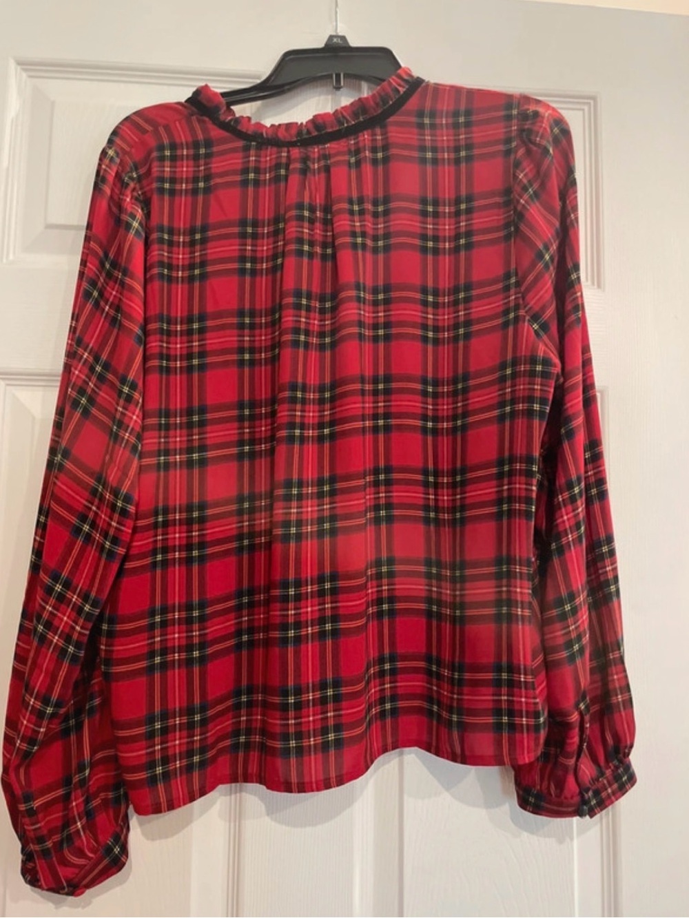 J. Crew Red Plaid Ruffle-Neck Long-Sleeve Blouse Size XXL - Picture 2 of 7
